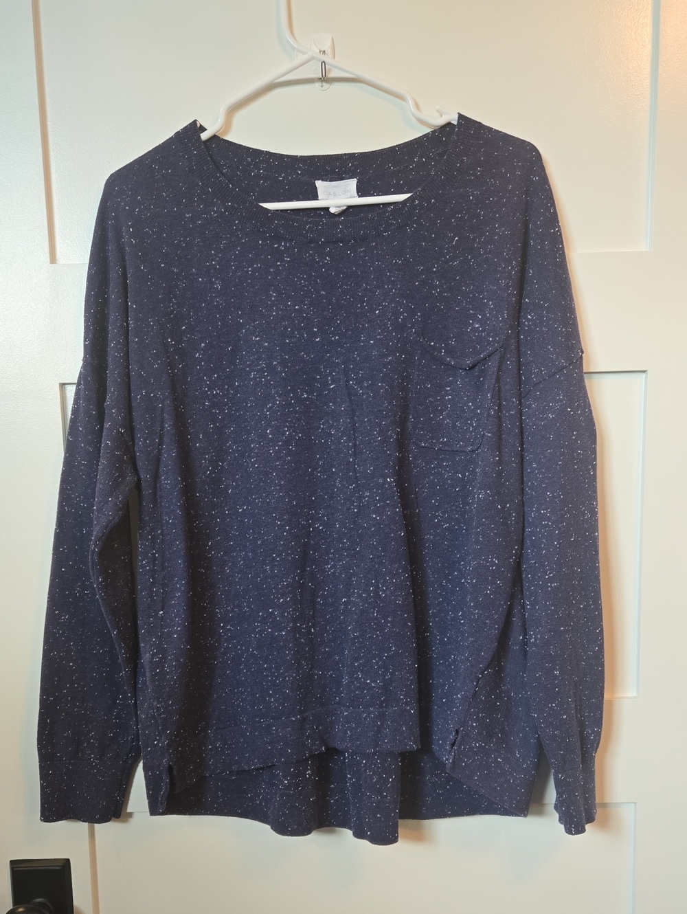 Caslon Navy Speckled Long-Sleeve Pocket Shirt Hi Low Hem XL